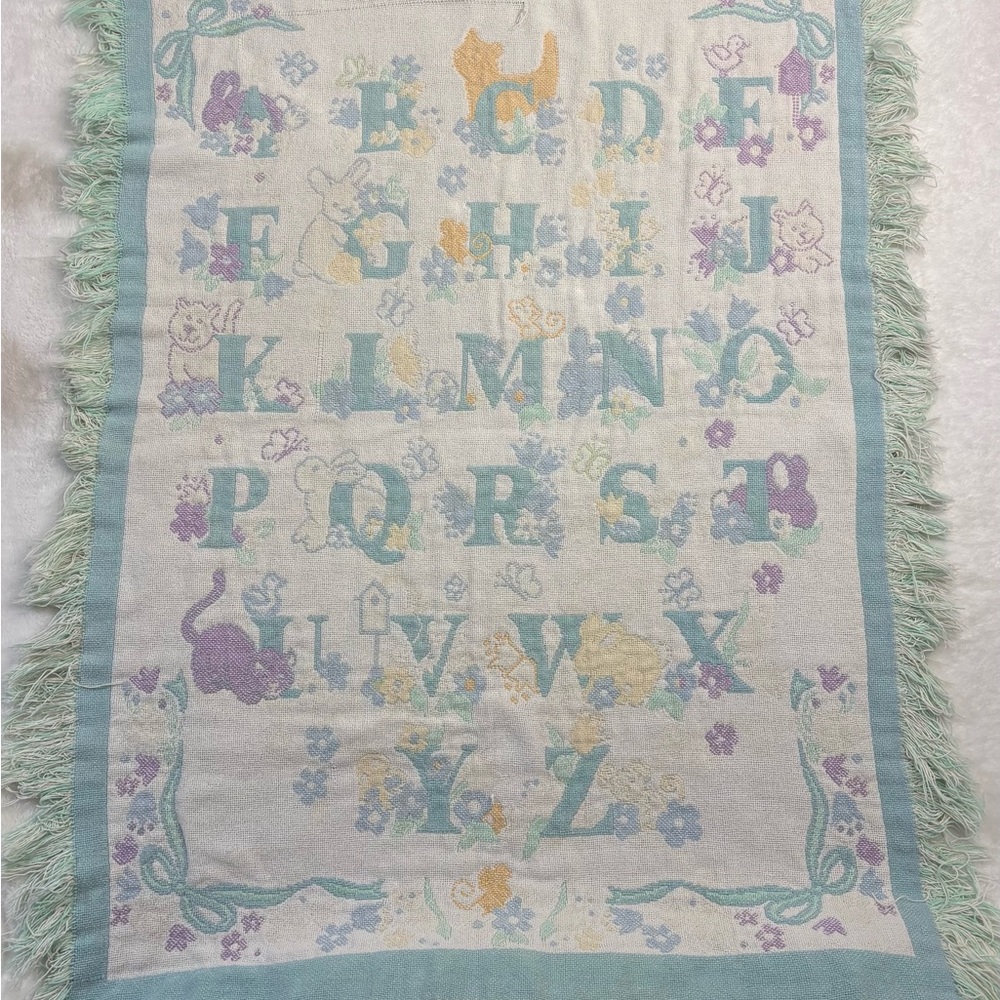 Vintage Woven Alphabet Baby Blanket Tapestry Wall Hanging ABC Animals Nursery